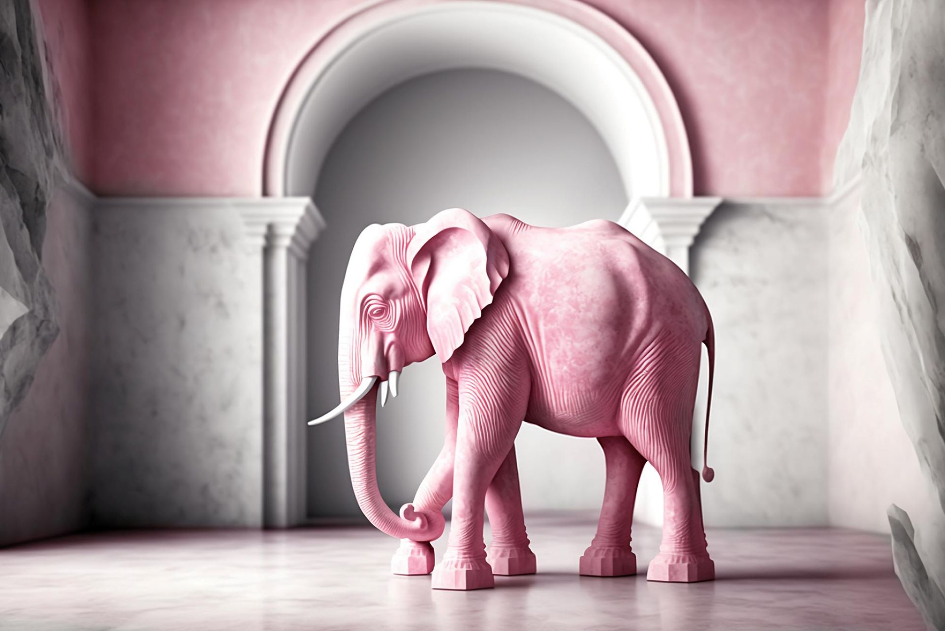 pink marble elephant isolated white interior